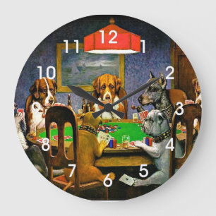 Een vriend in nood, honden die poker spelen, grote klok