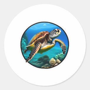 Een vriendelijke zeeen schildpad zwemmen in de oce ronde sticker