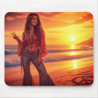 Een vrijgeest op het strand met broek met wijde pi muismat
