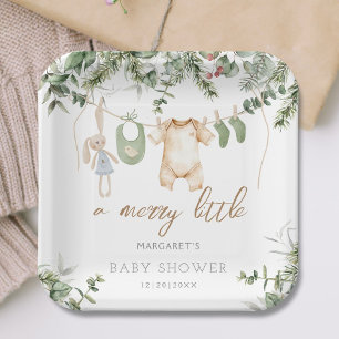 Een vrolijk beetje   Boho Boy Winter Baby shower Papieren Bordje