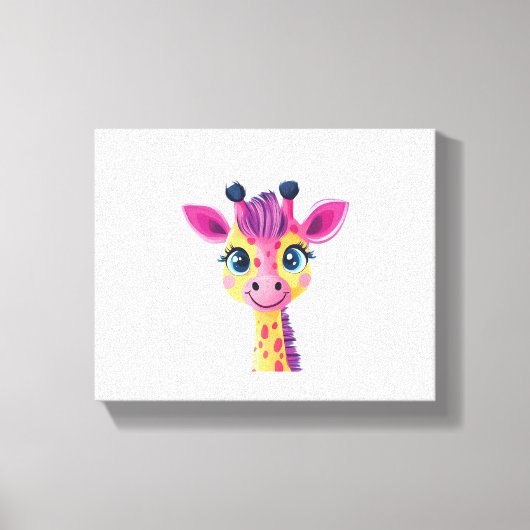 Een vrolijk en grillig ontwerp van een jonge giraf canvas afdruk (Voorkant)