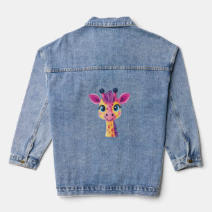 Een vrolijk en grillig ontwerp van een jonge giraf denim jacket