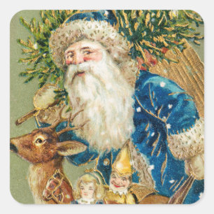 Een vrolijk kerstfeest uit (ca. 1900),  stijl vierkante sticker