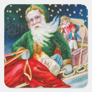 Een vrolijk kerstkind met Vintage kerstman Vierkante Sticker