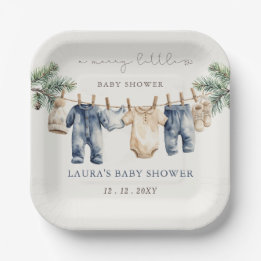 Een vrolijk klein Baby shower Christmas Boy Shower Papieren Bordje