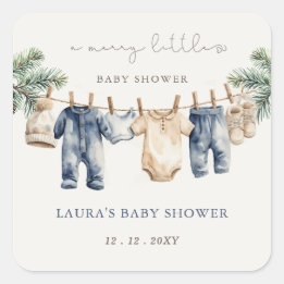 Een vrolijk klein Baby shower Christmas Boy Shower Vierkante Sticker