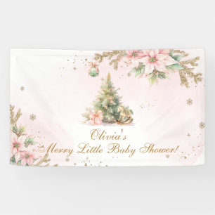 Een vrolijk Klein baby shower roze Gouden Kerst Spandoek
