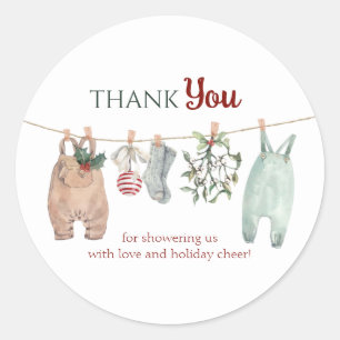 Een vrolijk klein kerst kleren bedankt ronde sticker