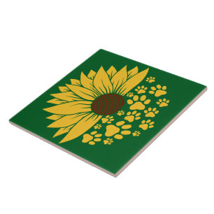 Een vrolijk Paw Print Design in zonnige gele tinte Tegeltje