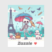 Een vrolijk skelet in het regenachtige Parijs Sticker (Vel)