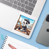 Een vrolijk skelet in Parijs Sticker (Laptop met iPhone)