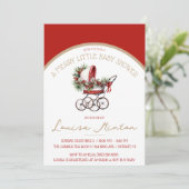 Een vrolijke baby shower, rood & beige thema kaart (Staand voorkant)