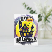 Een vrolijke Halloween-avond met Raven Bat Witch Briefkaart (Staand voorkant)