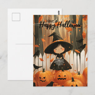 Een vrolijke Halloween Schattigee heks Briefkaart