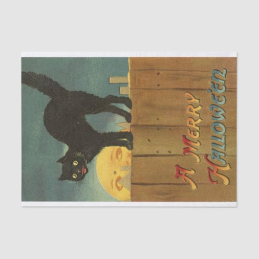 Een vrolijke Hallowe'en Spooky Black Cat  Art Tissuepapier (Voorkant)