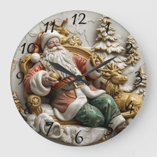 Een vrolijke kerstman die ontspant met zijn rendie grote klok