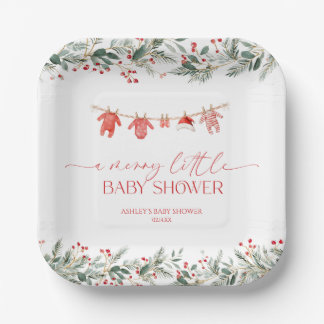 Een vrolijke kleine baby shower Kerst baby shower Papieren Bordje