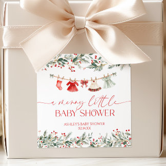 Een vrolijke kleine baby shower Kerst baby shower Vierkante Sticker