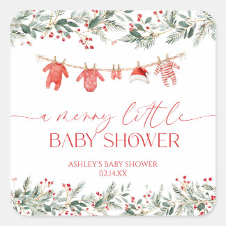 Een vrolijke kleine baby shower Kerst baby shower Vierkante Sticker