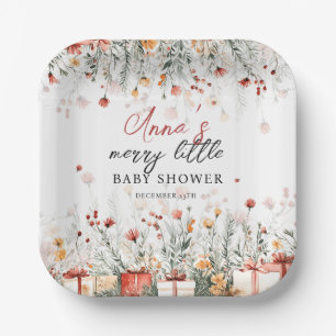 Een vrolijke kleine baby shower Kerst bloemen Papieren Bordje