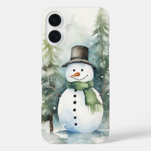 Een vrolijke sneeuwman die in een besneeuwde winte iPhone 16 hoesje