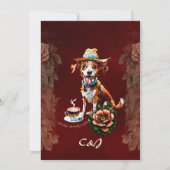 Een vrolijke tekenfilmhond in een zomerse pet kaart (Achterkant)