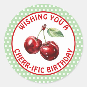 Een vrolijke verjaardag Schattigee kers Ronde Sticker