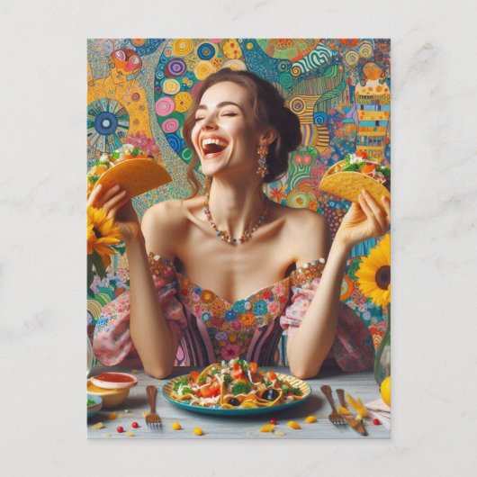 Een vrolijke vrouw met taco's briefkaart (Voorkant)