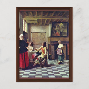 Een vrouw die Drink met twee Mannen van Hooch Piet Briefkaart