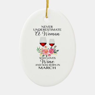 Een vrouw die van wijn houdt, geboren in maart keramisch ornament
