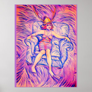 Een vrouw draagt een samoerai helm poster