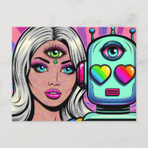 Een vrouw en een robot met een derde oog