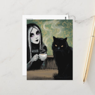 Een vrouw en haar kat Ochtendkoffie Briefkaart