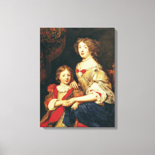Een vrouw en haar zoon canvas afdruk