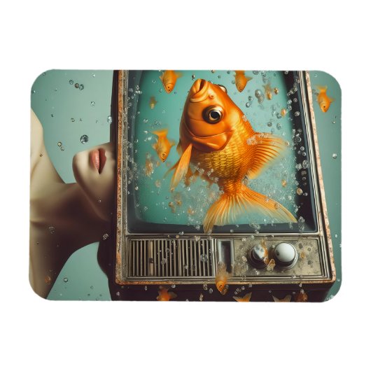Een vrouw goldfish tv hoofd retro alle gelegenheid magneet (Horizontaal)