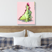 Een Vrouw Hadrosaurus met een pop. Canvas Afdruk (Insitu (Slaapkamer))