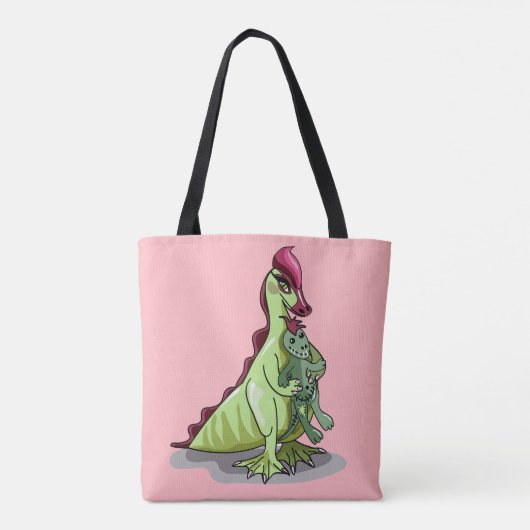 Een Vrouw Hadrosaurus met een pop. Draagtas (Achterkant)
