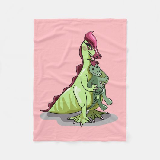 Een Vrouw Hadrosaurus met een pop. Fleece Deken (Voorkant)