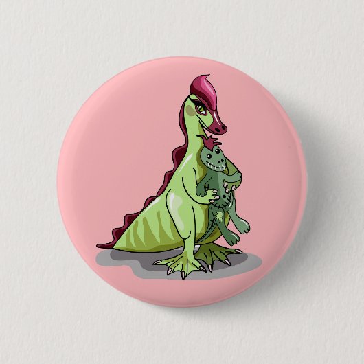 Een Vrouw Hadrosaurus met een pop. Ronde Button 5,7 Cm (Voorkant)