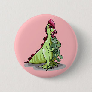 Een Vrouw Hadrosaurus met een pop. Ronde Button 5,7 Cm