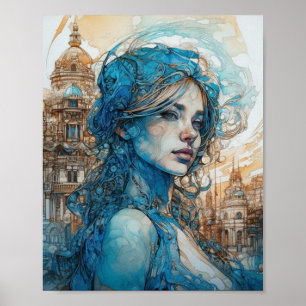 Een vrouw in de stad Blues and Browns Poster