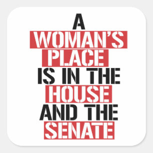 Een vrouw is thuis en de senaat vierkante sticker