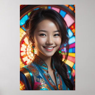Een vrouw lacht warm poster