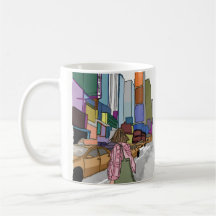 Een vrouw loopt door een bruisende straat in de st