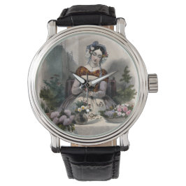 Een vrouw maakt podia en manden met bloemen horloge