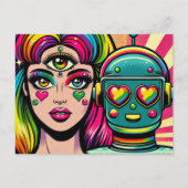 Een vrouw met een derde oog en een robot briefkaart (Voorkant)