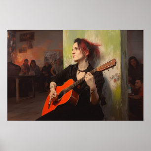 Een vrouw speelt vrijdagavond in een bar poster