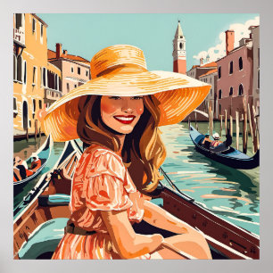 Een vrouw toerist in Venetië Print
