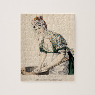 Een vrouw was kleren aan een wasbord op een tu legpuzzel
