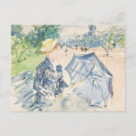 Een vrouw zit op een bankje | Berthe Morisot Briefkaart